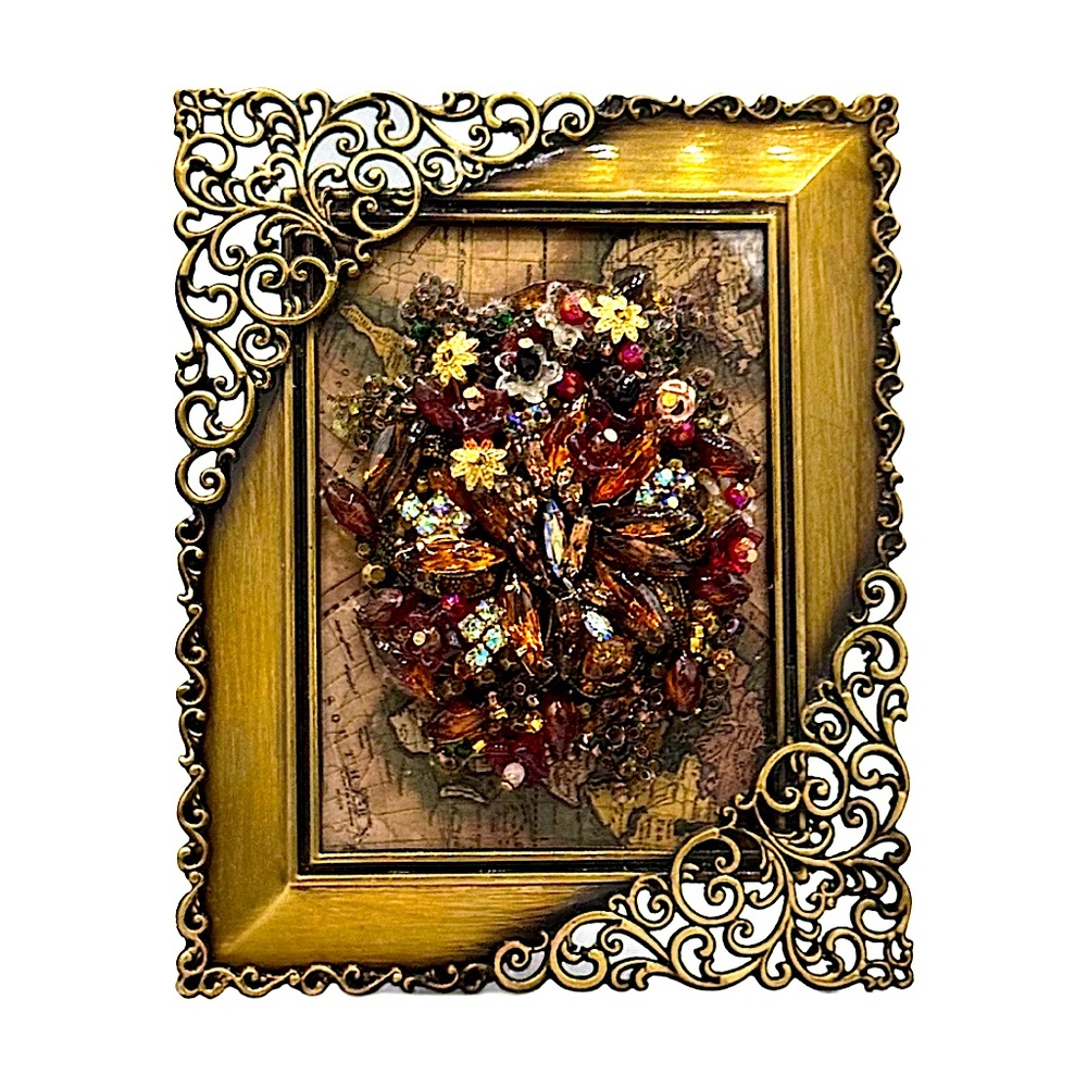 Handmade Vintage Charm Bronze Covered Frame with Intricate Detailing and Sparkle